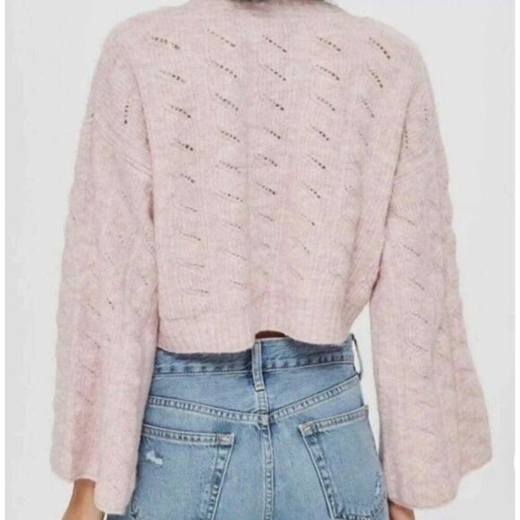 TopShop Women Pink White Marbled Alpaca Long Sleeve Oversized Crop Sweater Size - Picture 2 of 12